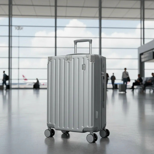 Valija Viaje Rigida 4 Ruedas Colores Puerto Usb 24 Pulgadas Gris Rayas