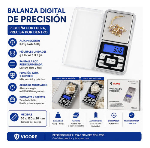 Balanza Digital Alta Precisión 0,01 A 500g Bolsillo Portable