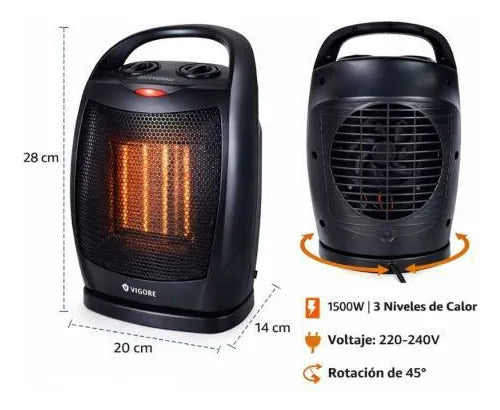 Calefactor Estufa Electrico Oscilante 1500w Termico Portatil Negro