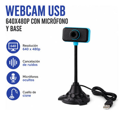 Webcam Camara Usb 640x480 Microfono Base Flexible Cuello Negro
