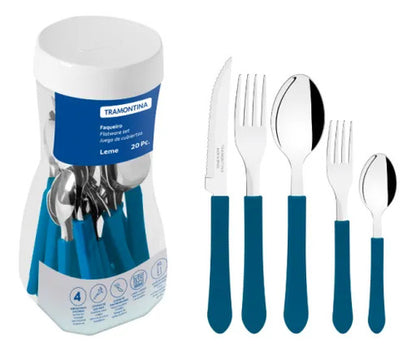 Set/juego De Cubiertos Acero Inoxidable Pack X20 Piezas Mesa Azul