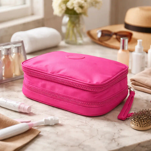 Neceser Maquillaje 2 Niveles Organizador Bolso Estuche 23cm Fucsia