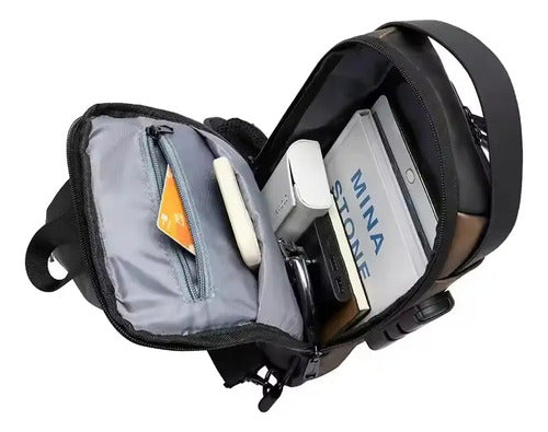 Mochila Bandolera Antirrobo Impermeable Usb Bolso Negro Negro/marrón