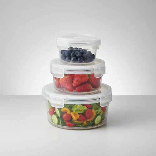 Set Recipiente Hermetico Pack X3 Piezas Redondo Plastico Kit Blanco