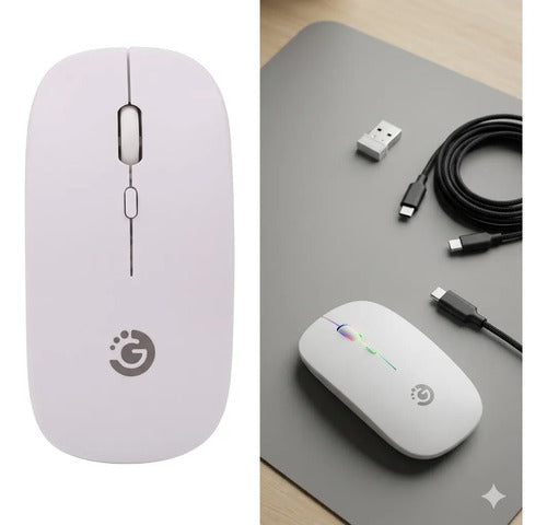 Mouse Inalambrico Recargable Rgb Slim Silencioso Usb Pc Mac Blanco