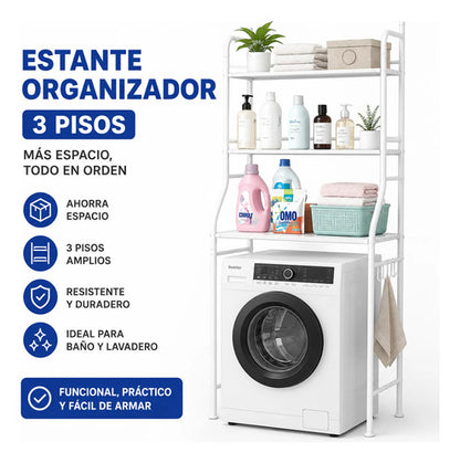 Estante Organizador Baño Lavarropas Inodoro 3 Pisos Metal Blanco
