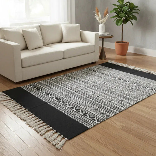 Alfombra Bohemia Geométrica Algodón Flecos 90x150cm 150 M 90 M Aleatorio
