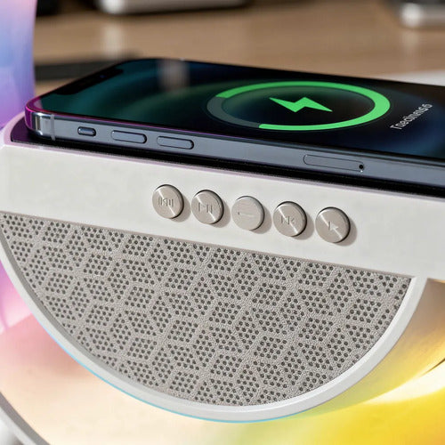 Parlante Bluetooth Cargador Inalámbrico Usb Rgb 15w Blanco O Negro Segun Stock