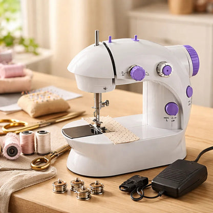 Mini Máquina De Coser Portátil Con Pedal Accesorios Blanco