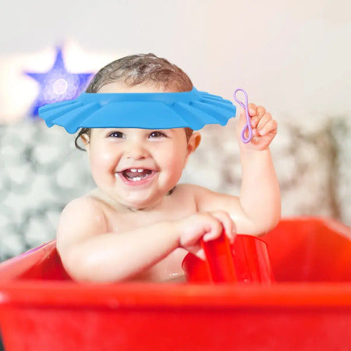 Visera Baño Ducha Bebe Gorro Protector Para Bañar Ajustable Celeste