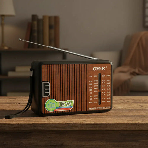 Radio Retro Portátil Am Fm 4 Bandas 15w Pila Corriente Marrón