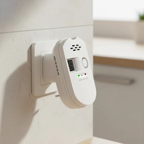 Detector Sensor Gas Enchufable Alarma Sonora Display Lcd Blanco