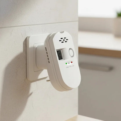 Detector Sensor Gas Enchufable Alarma Sonora Display Lcd Blanco