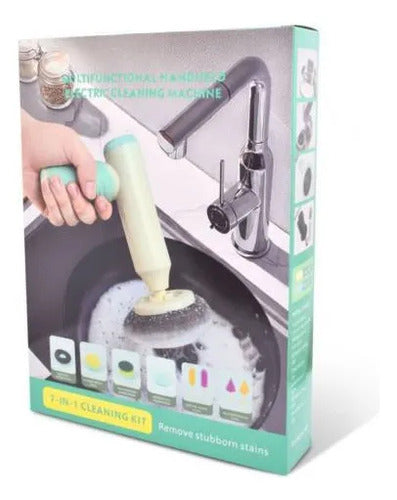 Cepillo Electrico Multiuso Limpiador 7 En 1 Recargable 12w Blanco Y Verde Agua / Celeste