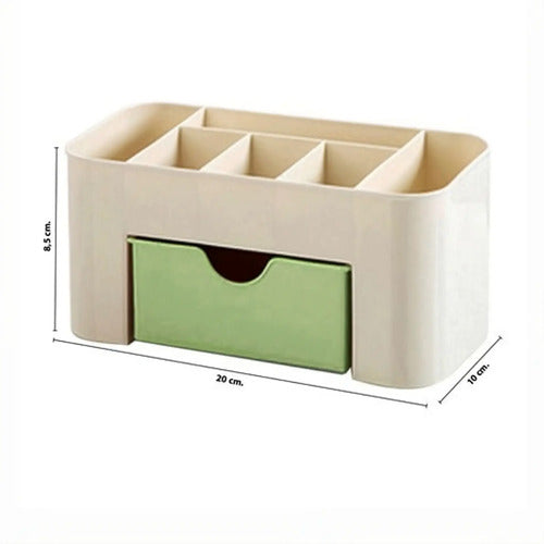 Organizador Maquillaje Cosmeticos Accesorios Plastico Beige Con Verde