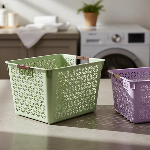Canasto Multiuso Plástico Organizador Con Asas 35x27x21cm Aleatorio