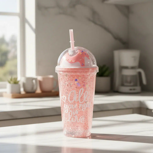 Vaso Acrílico Doble Pared Sorbito 450ml Helado Rosa Rosa