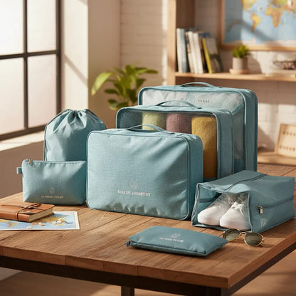 Set Pack Organizadores Viaje 7 Piezas Valija Ropa Bolsas Celeste