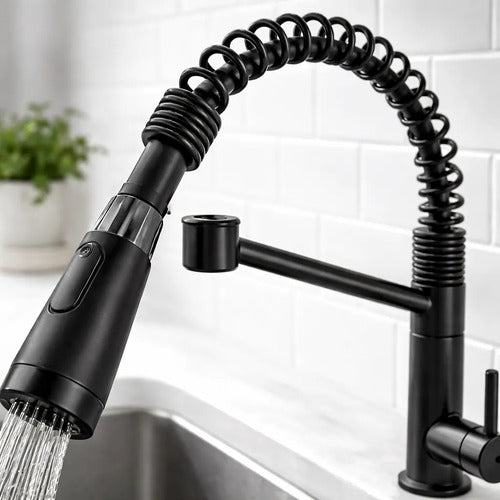 Canilla Grifo Cocina Monocomando Flexible Extensible Acero Negro