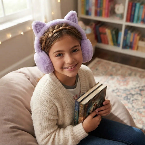 Auriculares Inalámbricos Peluche Orejas Gato V5.3 Lila Violeta