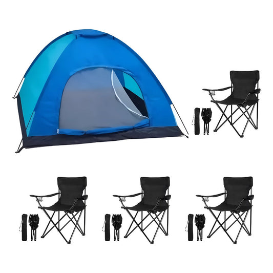 Carpa Camping 3 A 4 Personas + 4 Sillas Plegables Posavasos