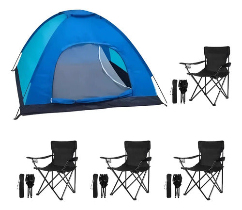 Carpa Camping 3 A 4 Personas + 4 Sillas Plegables Posavasos Aleatorio