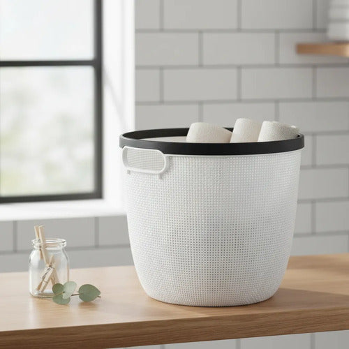 Canasto Cesto Plástico Labrado Multiuso Organizador 19x16cm Blanco