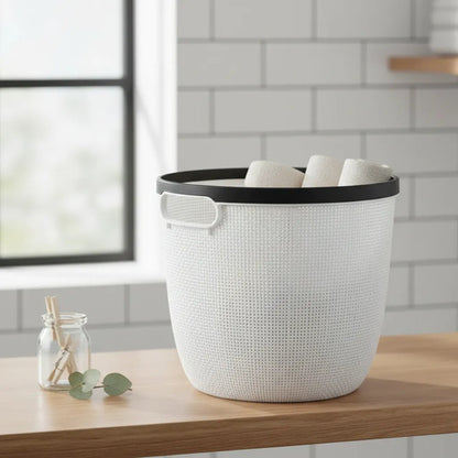 Canasto Cesto Plástico Labrado Multiuso Organizador 19x16cm Blanco