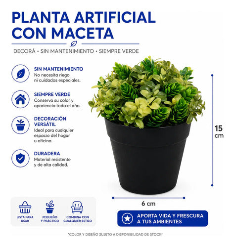 Maceta Planta Artificial Decorativa 15x6cm Diseño Surtido Aleatorio