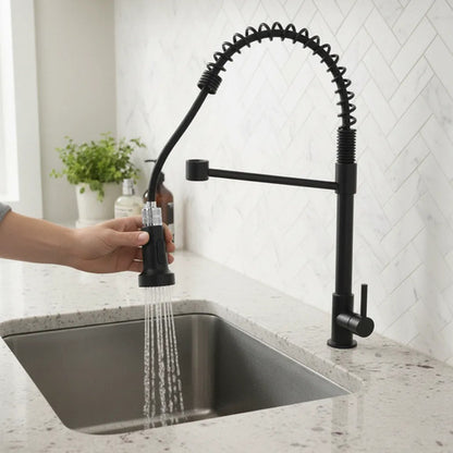 Canilla Grifo Cocina Monocomando Flexible Extensible Acero Negro