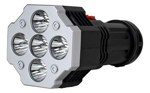 Linterna Foco Led Recargable Usb Indicador Carga Bateria L29 Blanco Frío Negro Con Detalles En Gris Plata