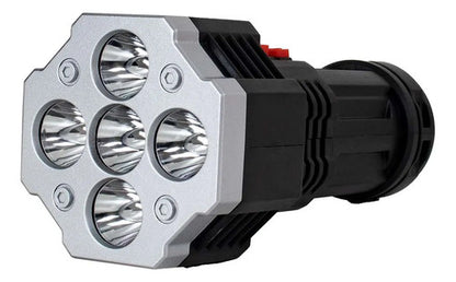 Linterna Foco Led Recargable Usb Indicador Carga Bateria L29 Blanco Frío Negro Con Detalles En Gris Plata