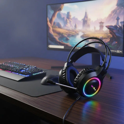 Auricular Headset Gamer Rgb Microfono Usb Audio Pc Consolas Negro