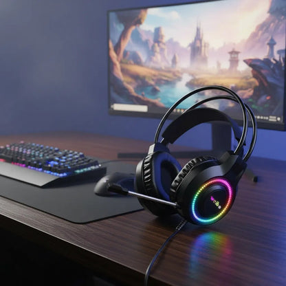 Auricular Headset Gamer Rgb Microfono Usb Audio Pc Consolas Negro