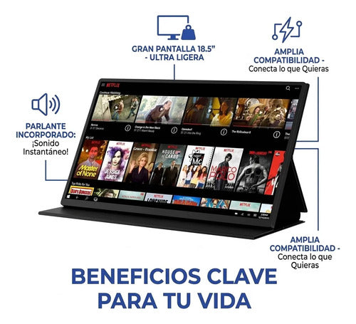 Monitor Portatil 18.5 Pulgadas Full Hd 1080p 60hz Usb Pc Negro