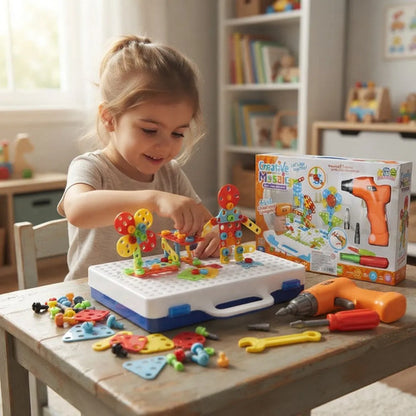 Kit Juego Mosaico Infantil 4 En 1 Valija 237 Piezas Taladro 237