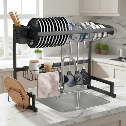 Organizador Escurridor Cocina Sobre Bacha 2 Nivel 65x52x26cm Negro