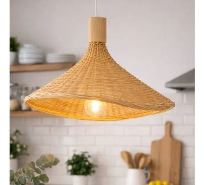 Pantalla Lampara Colgante Ratan Rustico Premium Hogar Actual Amarillo