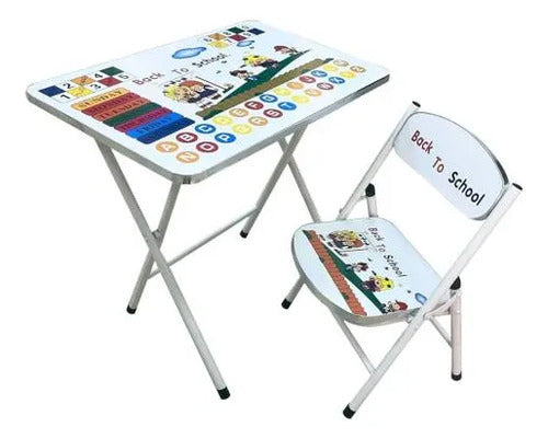 Set Mesa Silla Infantil Plegable Diseño Escolar 60x40cm Blanco