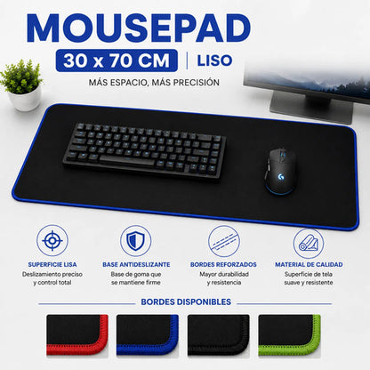 Mousepad Gamer Xl Base Goma Antideslizante Alfombrilla Tela Azul Liso
