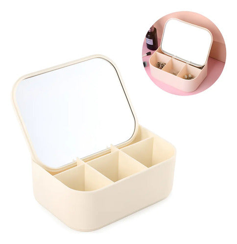 Caja Organizador Cosmeticos Maquillaje Accesorios Con Espejo Varios