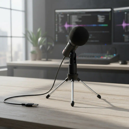 Micrófono Usb Trípode Clip Grabación Voz Podcast Gaming Pc Negro