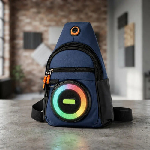 Bandolera Con Parlante Bluetooth Rgb Usb Sd Fm Radio Azul