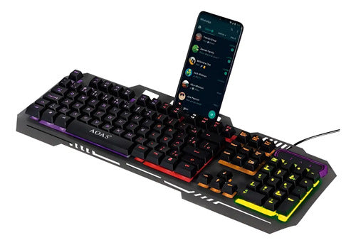Teclado Gamer Metalico Con Cable 1.5m Y Soporte Para Celular Negro