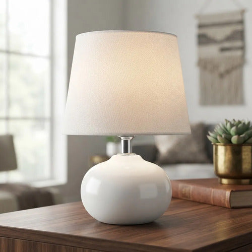 Lámpara Mesa Velador Cerámica Pantalla Tela E27 26cm Blanco