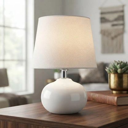 Lámpara Mesa Velador Cerámica Pantalla Tela E27 26cm Blanco