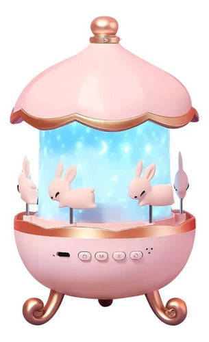Lámpara Veladora Proyector Infantil Giratoria Música Luz Led Rosa