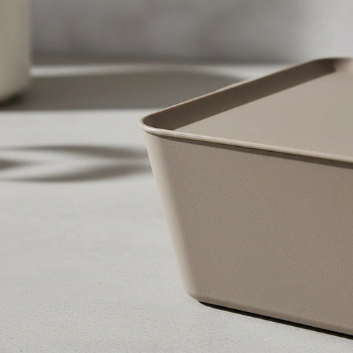Caja Multiuso Plástica Organizadora Tapa Hogar 35x25x15cm Beige
