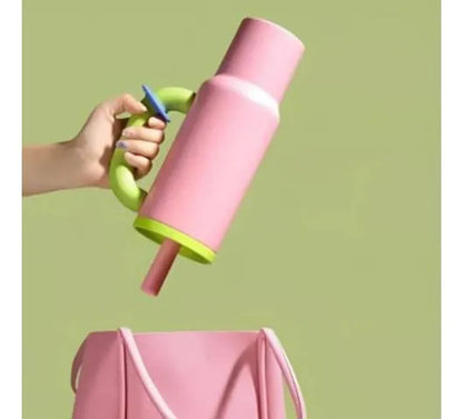 Vaso Termico 1.2l Acero Manija Sorbito Tapa 4 Color Botella Rosado Con Verde Moderno Con Manija Y Sorbito