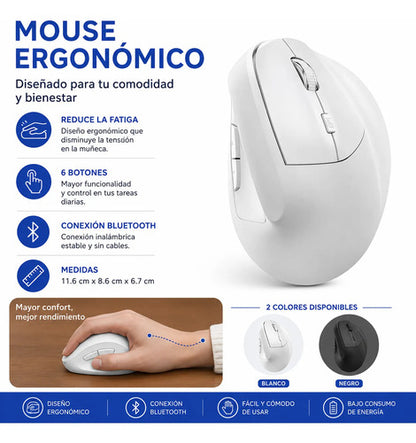 Mouse Ergonomico Inalambrico Bluetooth Vertical 6 Botones Pc Aleatorio - 2 Colores